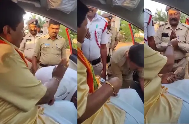 ಡ್ಯೂಟಿಯಲ್ಲಿದ್ದ ಪೊಲೀಸರು ಹಣ ಪಡೆದು ವ್ಯಕ್ತಿಯೊಬ್ಬರ ಕಾಲಿಗೆ ಬಿದ್ದು ನಮಸ್ಕಾರ : ವಿಡಿಯೋ ವೈರಲ್ - News Karnataka