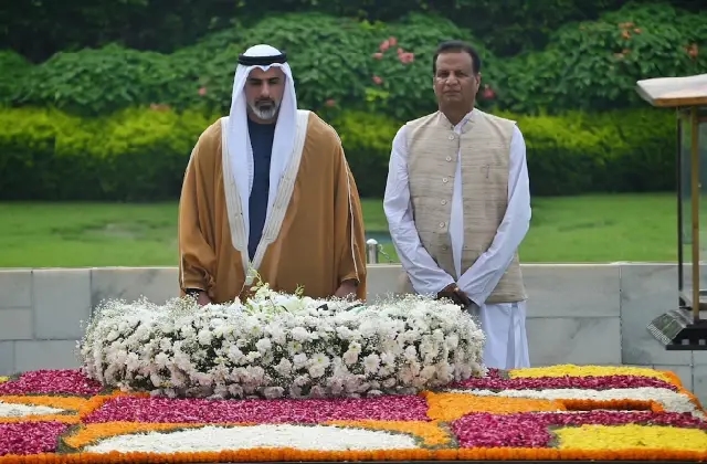 ಅಬುಧಾಬಿ ದೊರೆಯಿಂದ ರಾಜ್‍ಘಾಟ್‍ನ ಮಹಾತ್ಮ ಗಾಂಧಿ ಸ್ಮಾರಕಕ್ಕೆ ಗೌರವ ನಮನ - News Karnataka