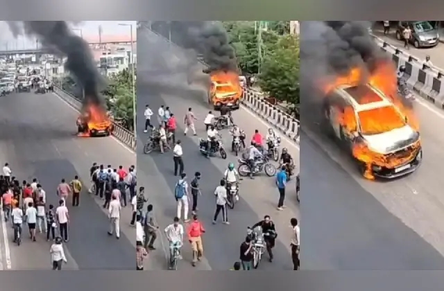 ಹೆದ್ದಾರಿಯಲ್ಲಿ ಧಗಧಗ ಹೊತ್ತಿ ಉರಿದ ಕಾರು: ವಿಡಿಯೋ ಇಲ್ಲಿದೆ - News Karnataka