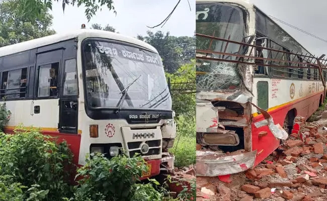 ಕಂಪೌಂಡ್‌ಗೆ ಢಿಕ್ಕಿ ಹೊಡೆದ ಕೆಕೆಆರ್‌ಟಿಸಿ ಬಸ್‌ - News Karnataka