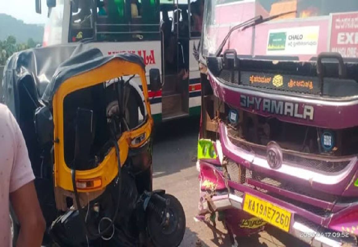 ಖಾಸಗಿ ಬಸ್- ಆಟೋ ನಡುವೆ ಮುಖಾಮುಖಿ ಡಿಕ್ಕಿ – ಮೂವರಿಗೆ ಗಾಯ - News Karnataka