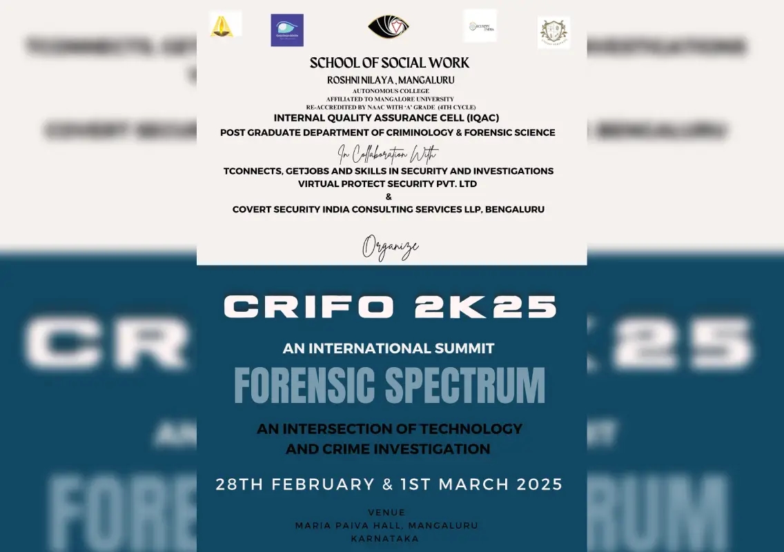 ರೋಶನಿ ನಿಲಯದಲ್ಲಿ ಅಂತರಾಷ್ಟ್ರೀಯ ಸಮಾವೇಶ   “CRIFO 2K25 – Forensic Spectrum” - News Karnataka