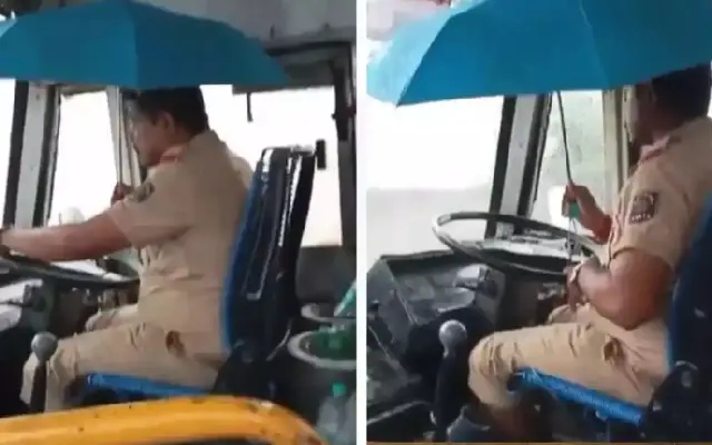 ಮನರಂಜನೆಗಾಗಿ ಕೊಡೆ ಹಿಡಿದು ಬಸ್‌ ಚಾಲನೆ: ವಿಡಿಯೋ ವೈರಲ್‌ - News Karnataka