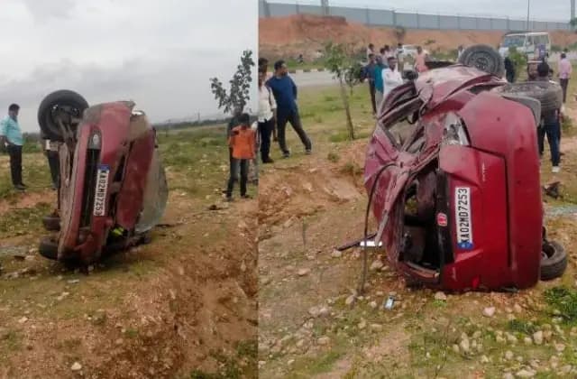 ಚಲಿಸುತ್ತಿದ್ದ ಕಾರಿನ ಟೈರ್​​ ಬ್ಲಾಸ್ಟ್: ಪ್ರಾಣಾಪಾಯದಿಂದ ಪಾರು