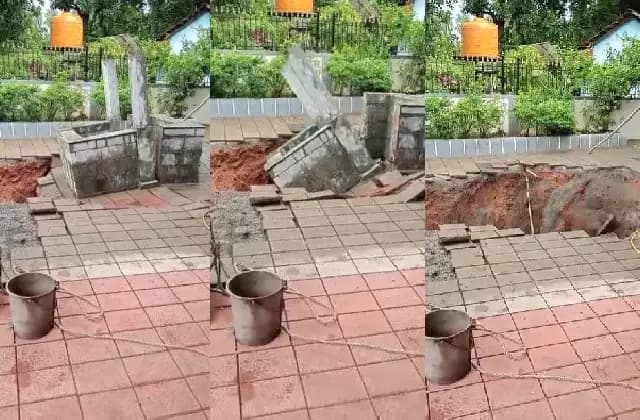 ಮನೆಯವರ ಕಣ್ಣೆದುರೇ ಭೂಕುಸಿತಕ್ಕೊಳಗಾಗಿ ಧಾರಾಶಾಹಿಯಾದ ಬಾವಿ: ದೃಶ್ಯ ವೈರಲ್