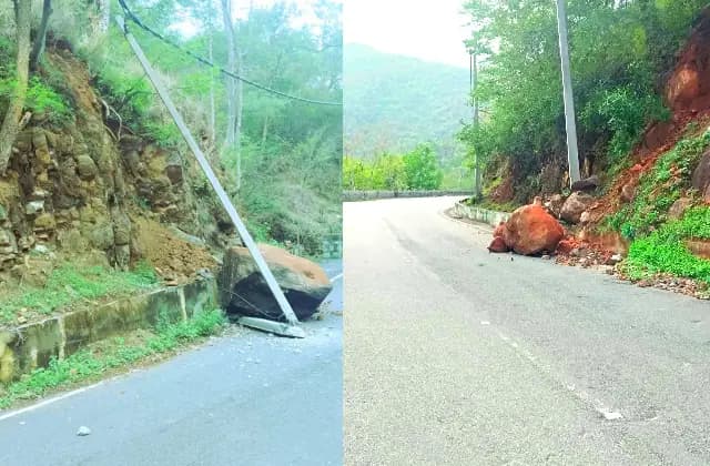 ಚಾಮರಾಜನಗರ: ಪಾಲರ್ ರಸ್ತೆಯಲ್ಲಿ ಉರುಳಿ ಬಿದ್ದ ಬಂಡೆ!