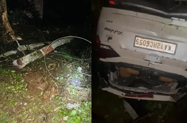 ನಿಯಂತ್ರಣ ತಪ್ಪಿ ವಿದ್ಯುತ್ ಕಂಬಕ್ಕೆ ಕಾರು ಡಿಕ್ಕಿ!
