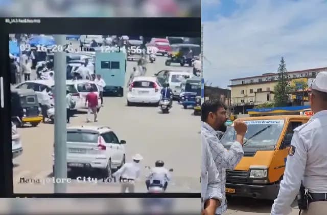 ಟ್ರಾಫಿಕ್ ಪೊಲೀಸ್ ಸಿಬ್ಬಂದಿ ಸೂಚನೆ ಉಲ್ಲಂಘಿಸಿ ನುಗ್ಗಿದಲ್ಲದೆ, ಯಾಕೆ ಹೊಡೆದದ್ದು ಎಂದು ಹೇಳಿ ಗಲಾಟೆ!