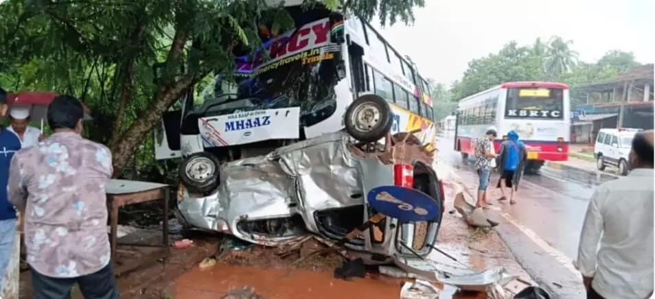 ಪುತ್ತೂರು: ಖಾಸಗಿ ಬಸ್‌ ಕಾರಿಗೆ ಢಿಕ್ಕಿ: ಮೂವರ ಸ್ಥಿತಿ ಗಂಭೀರ!