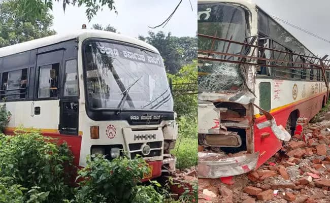 ಕಂಪೌಂಡ್‌ಗೆ ಢಿಕ್ಕಿ ಹೊಡೆದ ಕೆಕೆಆರ್‌ಟಿಸಿ ಬಸ್‌