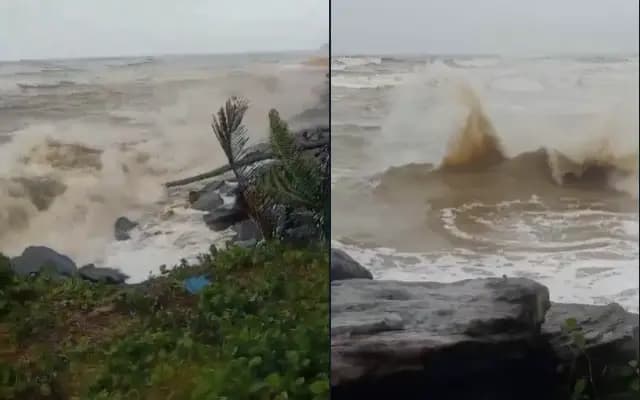 ಗುಜ್ಜರಬೆಟ್ಟುವಿನಲ್ಲಿ ಪ್ರಕ್ಷುಬ್ಧಗೊಂಡ ಕಡಲು : ದಡಕ್ಕೆ ಅಪ್ಪಳಿಸುತ್ತಿರುವ ಅಲೆಗಳು