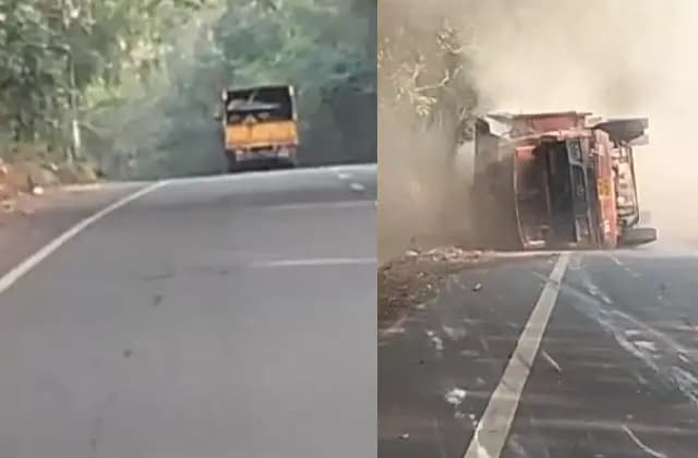ಹಿರಿಯಡಕ: ಕುಡಿದ ಮತ್ತಿನಲ್ಲಿ ಲಾರಿ ಚಾಲನೆ: ನಿಯಂತ್ರಣ ತಪ್ಪಿ ಪಲ್ಟಿ
