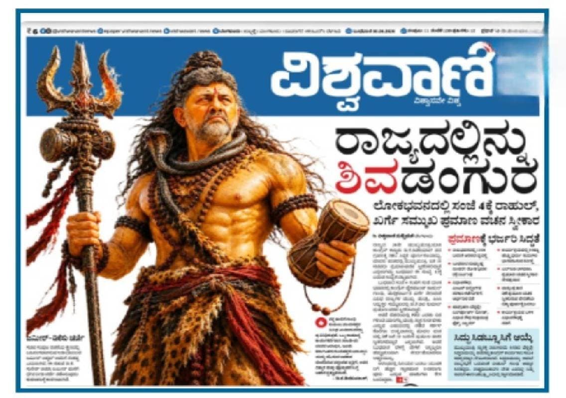 ಪತ್ರಿಕೆಯ ಮುಖಪುಟದಲ್ಲಿ ಡಿ.ಕೆ.ಶಿವಕುಮಾರ್ ಅವರನ್ನು ಶಿವನಂತೆ ಚಿತ್ರಿಸಲಾಗಿದ್ದು, ವ್ಯಾಪಕ ಆಕ್ರೋಶ; ಭುಗಿಲೆದ್ದ ವಿವಾದ