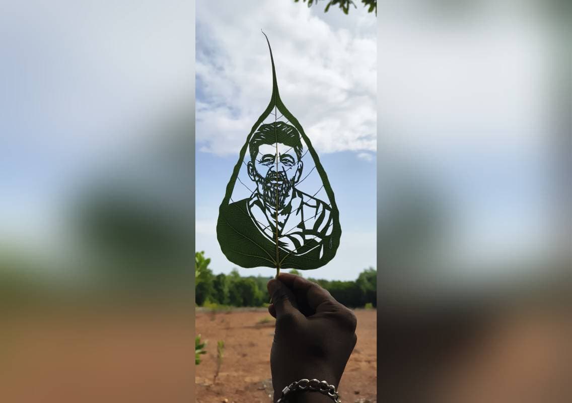 ಅಶ್ವಥ ಎಲೆಯಲ್ಲಿ ಮೂಡಿಬಂದ ಡಿಕೆಶಿ ಭಾವಚಿತ್ರ