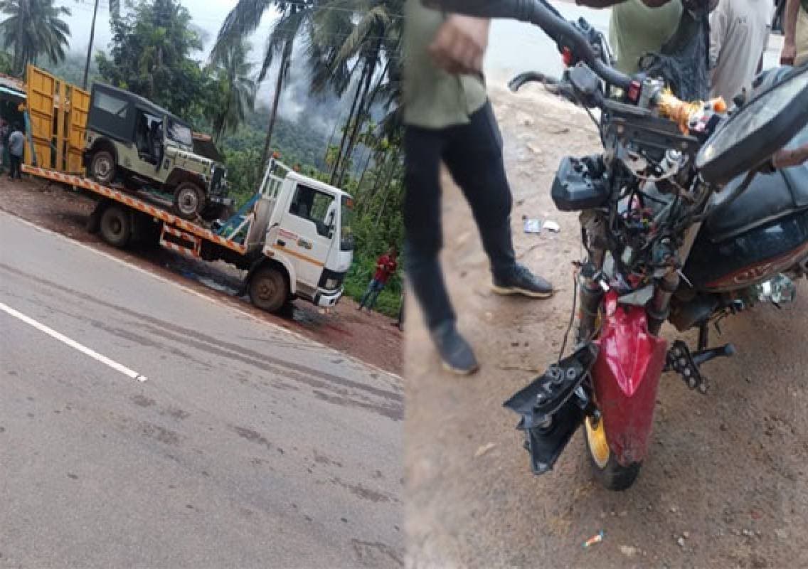 ಟೋವಿಂಗ್ ವಾಹನ – ಬೈಕ್ ಅಪಘಾತ ; ಸವಾರ ಗಂಭೀರ!