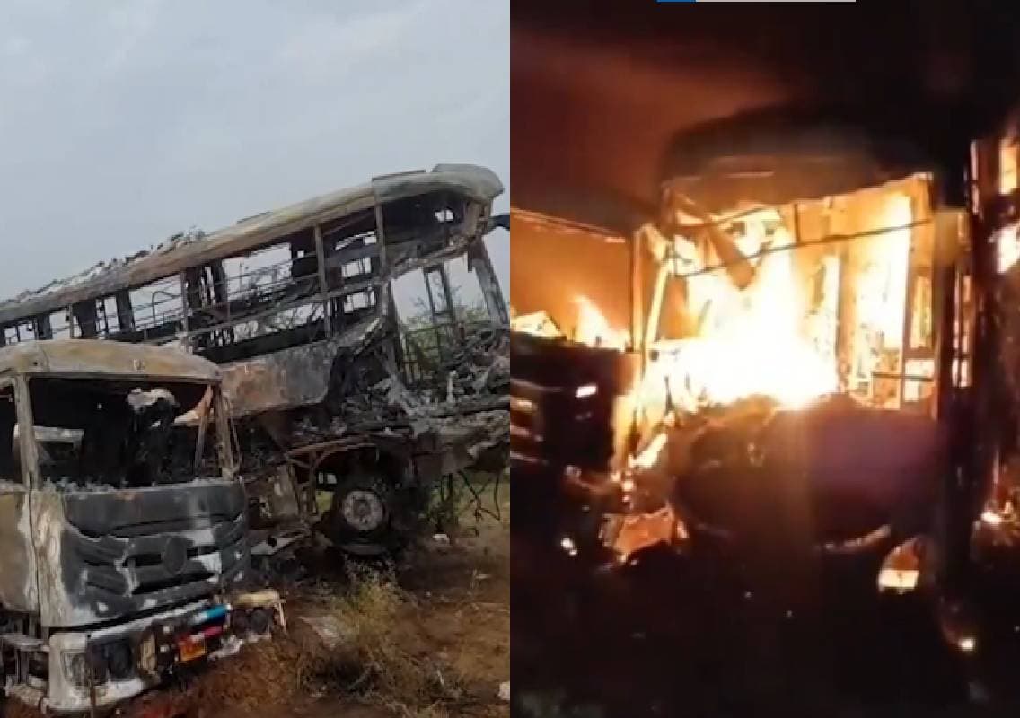 ಟ್ರಕ್‌ಗೆ ಡಿಕ್ಕಿ ಹೊಡೆಯುತ್ತಿದ್ದಂತೆ ಬಸ್‌ನಲ್ಲಿ ಹೊತ್ತಿ ಉರಿದ ಬೆಂಕಿ – ಏಳು ಮಂದಿ ಮೃತ್ಯು!