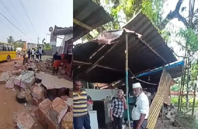 ಮಂಗಳೂರು: ರಸ್ತೆಯನ್ನು ಅತಿಕ್ರಮಿಸಿದ್ದ ಅಂಗಡಿಗಳನ್ನು ಕೆಡವಿದ ಲೋಕೋಪಯೋಗಿ ಅಧಿಕಾರಿಗಳು