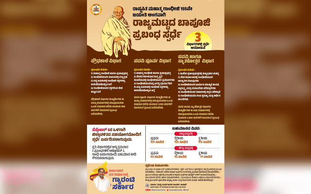 ರಾಜ್ಯ ಮಟ್ಟದ ‘ಬಾಪೂಜಿ ಪ್ರಬಂಧ ಸ್ಪರ್ಧೆ’ ಆಯೋಜನೆ: ವಿಜೇತರಿಗೆ ಸಿಗಲಿದೆ ಭರ್ಜರಿ ಬಹುಮಾನ