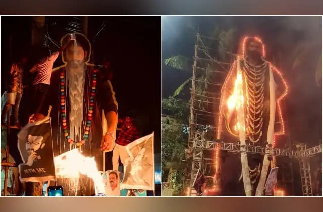ಪಟಾಕಿ ಸಿಡಿಸಿ ಸೆಲೆಬ್ರೇಷನ್: ಜೂನಿಯರ್​ ಎನ್​ಟಿಆರ್ ಕಟೌಟ್​ಗೆ ಬೆಂಕಿ