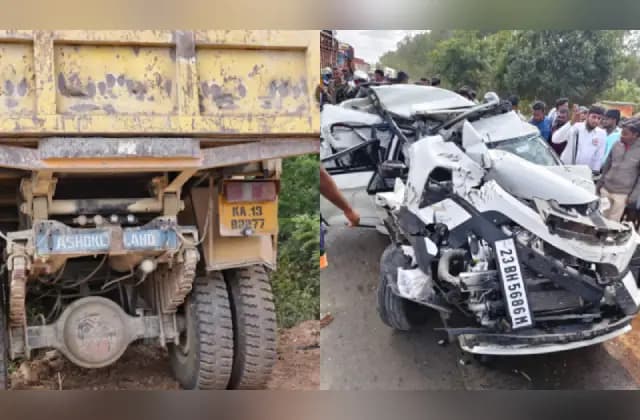 2 ಟಿಪ್ಪರ್ ಲಾರಿ, ಕಾರು ನಡುವೆ ಅಪಘಾತ: ಇಬ್ಬರು ಗಂಭೀರ