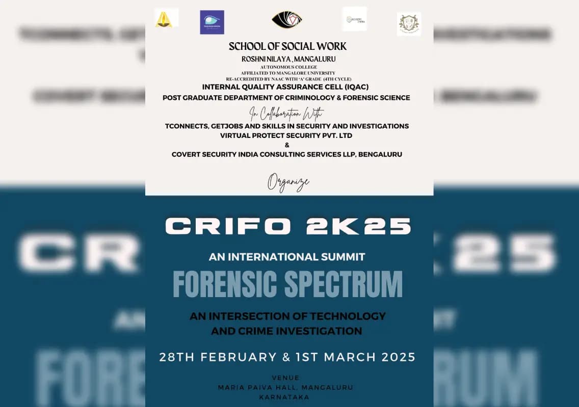 ರೋಶನಿ ನಿಲಯದಲ್ಲಿ ಅಂತರಾಷ್ಟ್ರೀಯ ಸಮಾವೇಶ   “CRIFO 2K25 – Forensic Spectrum”