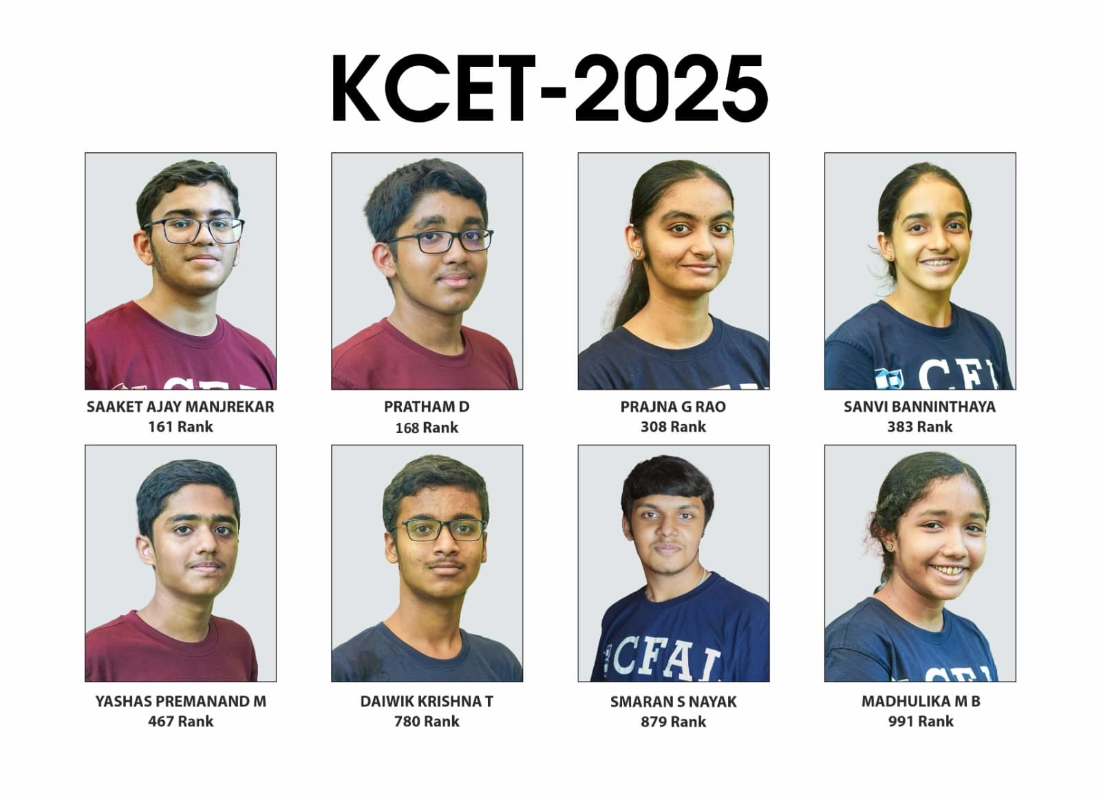 2025ರ ಸಿಇಟಿ ಪರೀಕ್ಷೆಯಲ್ಲಿ ಸಿಎಫ್‌ಎಎಲ್‌ನ ವಿದ್ಯಾರ್ಥಿಗಳ ಸಾಧನೆಗಳು