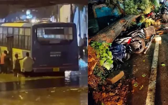 ವರುಣನ ಅಬ್ಬರ : ಅಂಡರ್ ಪಾಸ್‌ನಲ್ಲಿ ಸಿಲುಕಿದ ಬಸ್‌, 20 ಪ್ರಯಾಣಿಕರ ರಕ್ಷಣೆ