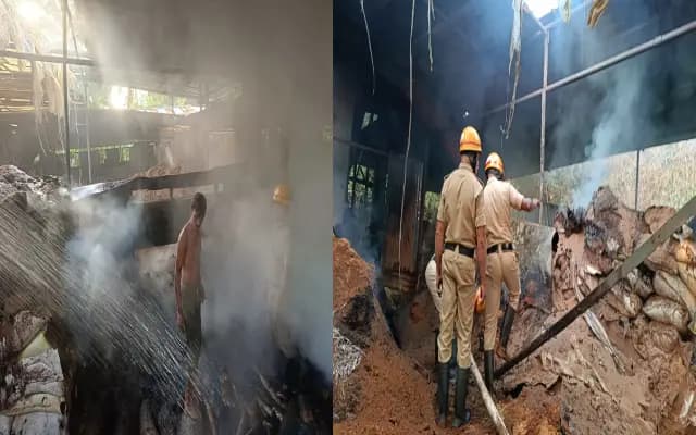 ಮರದ ಹುಡಿ ಸಂಗ್ರಹಿಸಿಟ್ಟಿದ್ದ ಗೋಡೌನ್ ನಲ್ಲಿ ಅಗ್ನಿ ಅವಘಡ : ತಪ್ಪಿದ ಭಾರೀ ದುರಂತ