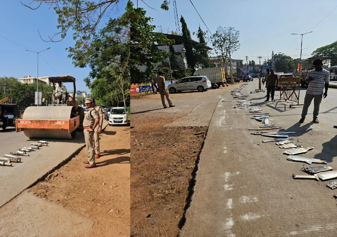 ಮಣಿಪಾಲ: ರೋಡ್ ರೋಲರ್ ಬಳಸಿ ಮೊಡಿಫೈ ಸೈಲೆನ್ಸರ್ ಧ್ವಂಸ! - News Karnataka