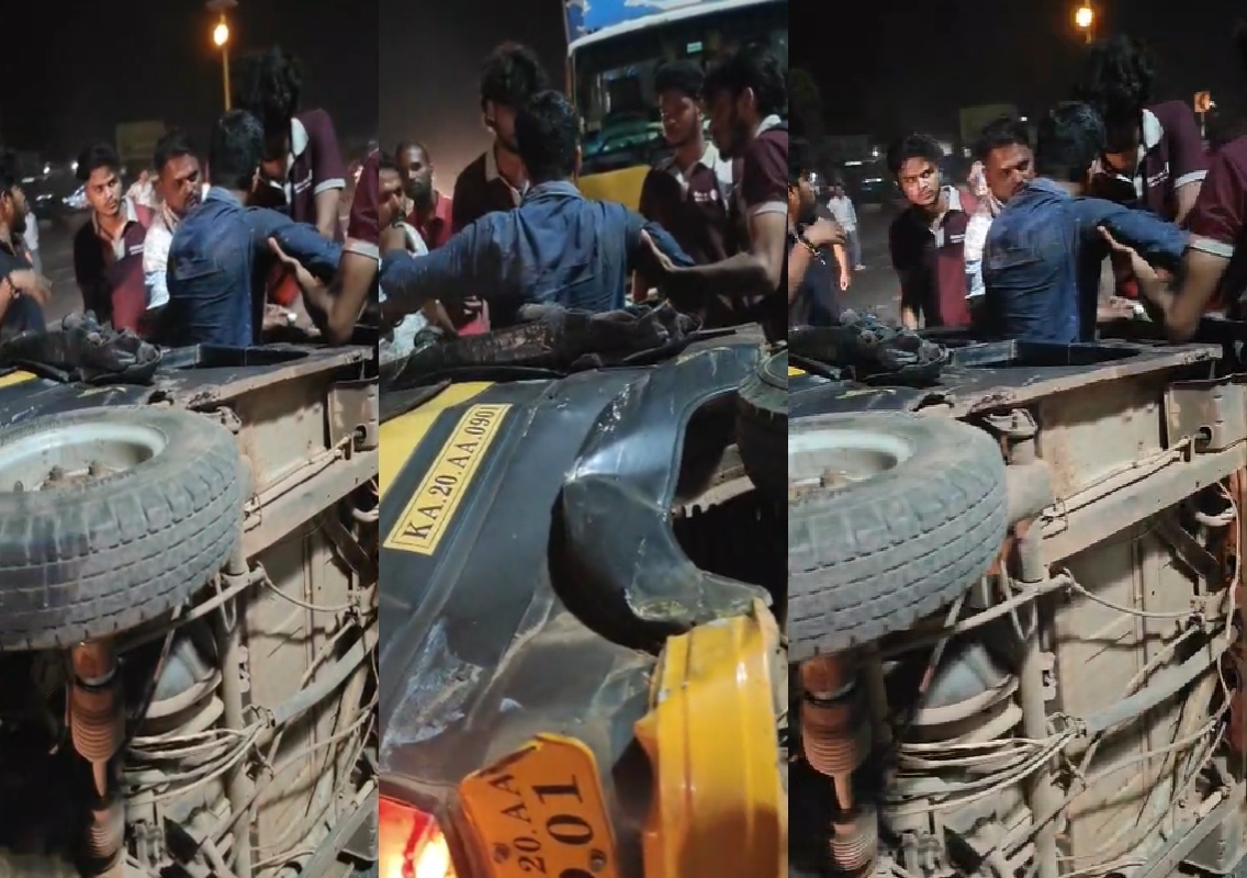 ಉಡುಪಿ: ನಂದಿನಿ ಹಾಲಿನ ವಾಹನ ಡಿಕ್ಕಿ ಹೊಡೆದು ಆಟೋ ರಿಕ್ಷಾ ಪಲ್ಟಿ- ಕೂದಲೆಳೆಯಂತರದಲ್ಲಿ ಪಾರಾದ ಆಟೋ ಚಾಲಕ - News Karnataka
