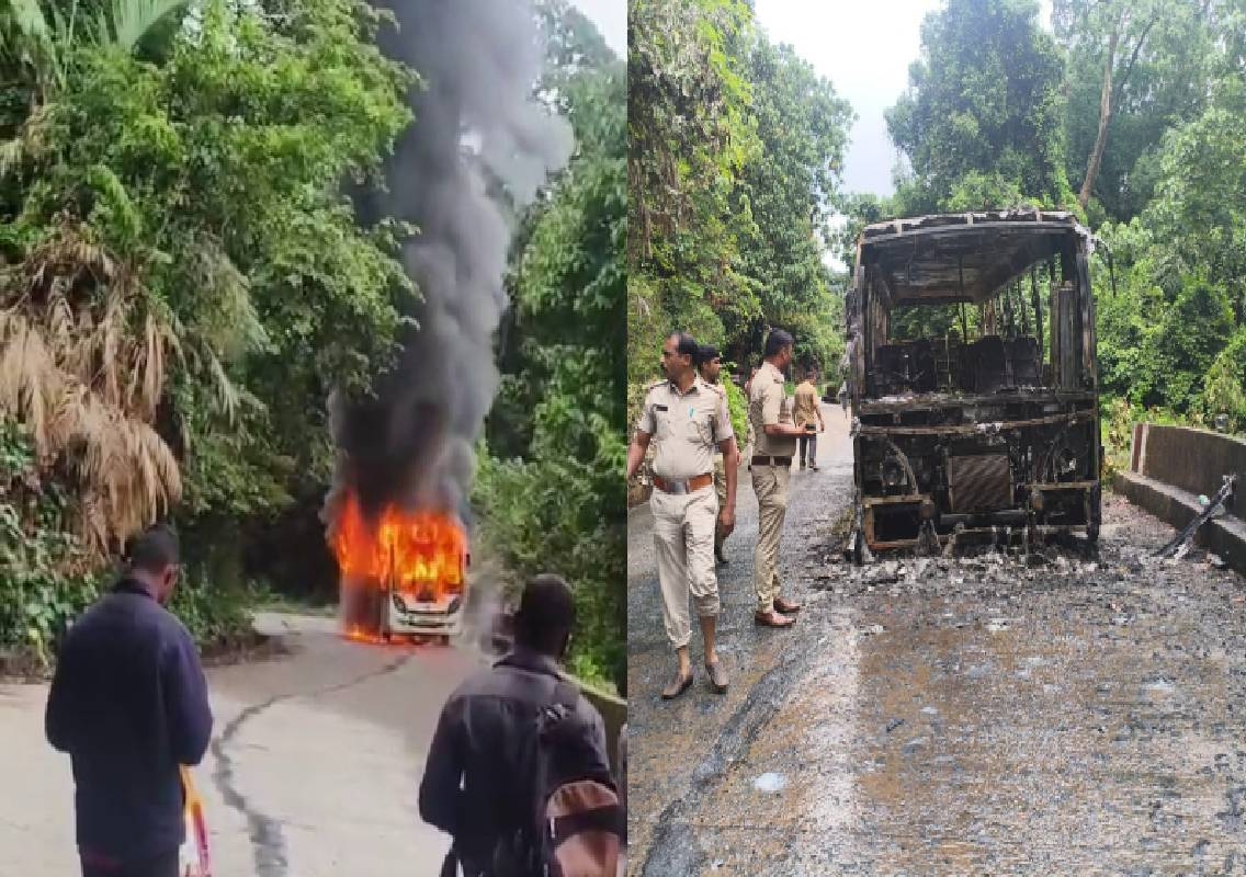 ಶಾರ್ಟ್ ಸರ್ಕ್ಯೂಟ್ನಿಂದ ಹೊತ್ತಿ ಉರಿದ ಬಸ್ – 17 ಪ್ರಯಾಣಿಕರು ಅಪಾಯದಿಂದ ಪಾರು - News Karnataka