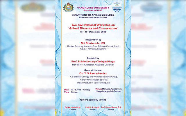 MU: National Workshop on Animal Diversity, Conservation from Dec.15th