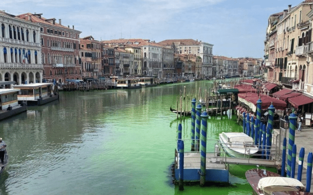 Water turns green in the world famous Grand Canal