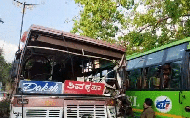 Two injured in series of accidents between buses at Hampanakatte