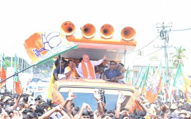 Union Home Minister Amit Shah addresses roadshow in Gubbi to campaign for BJP