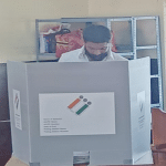 Moodabidri: Mithun Rai casts his vote in Moodabidri assembly constituency