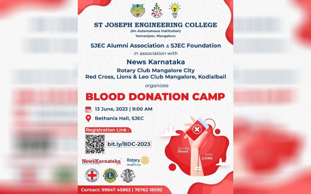 Blood donation camp at St. Joseph's Engineering College, Vamanjoor
