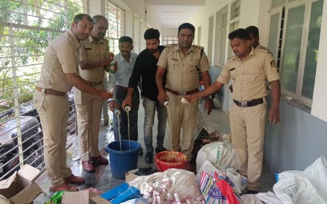 Excise, police officials destroy liquor worth Rs 55,000