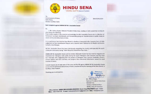 Hindu Sena files complaint against Owaisi: Know why?
